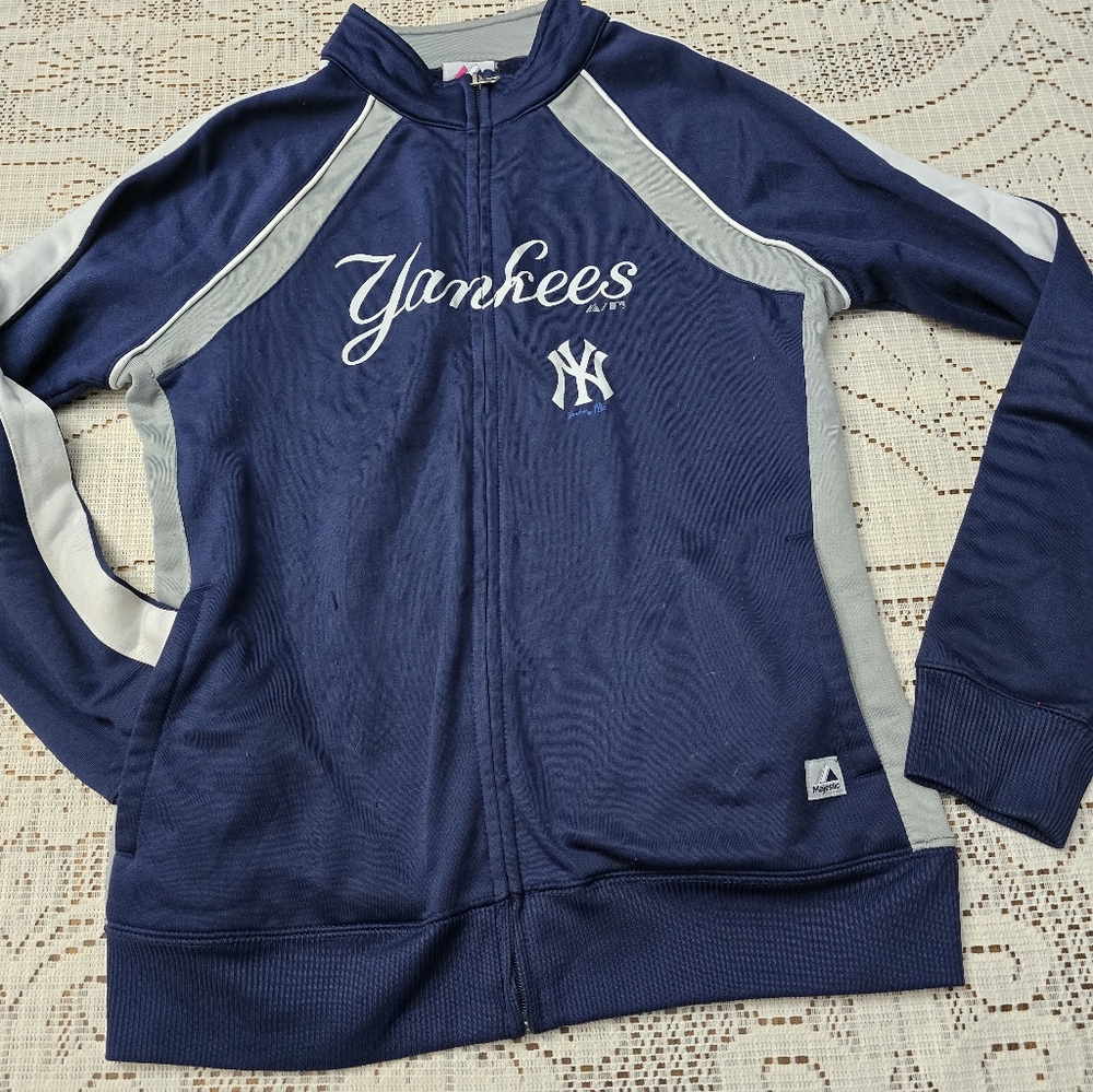 Vintage Majestic Navy and Gray Yankees Zip Jacket